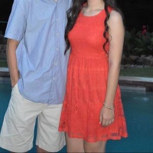 Red / coral lace tank dress